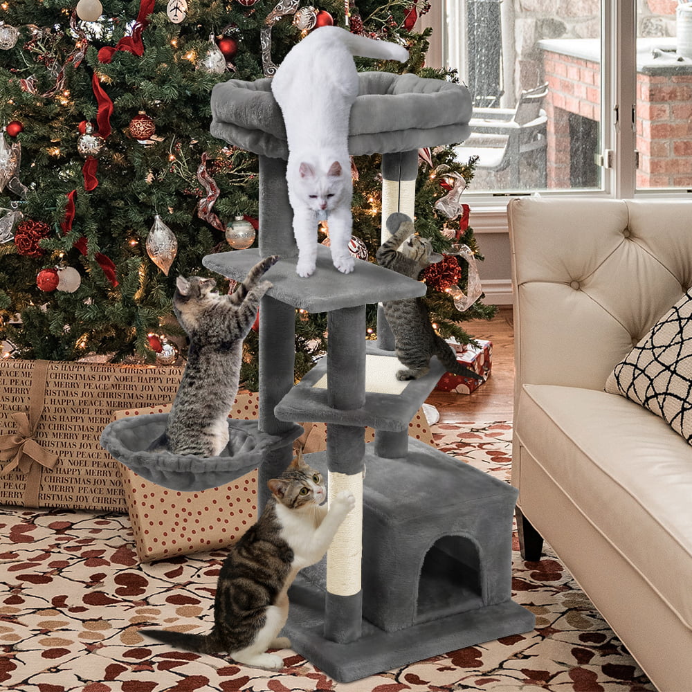 Cat Tree for Indoor Cats, 42 Inches Multi-Level Cat Tower with Sisal Covered Scratching Posts, Spacious Condo, Cozy Hammock and Plush Top Perch