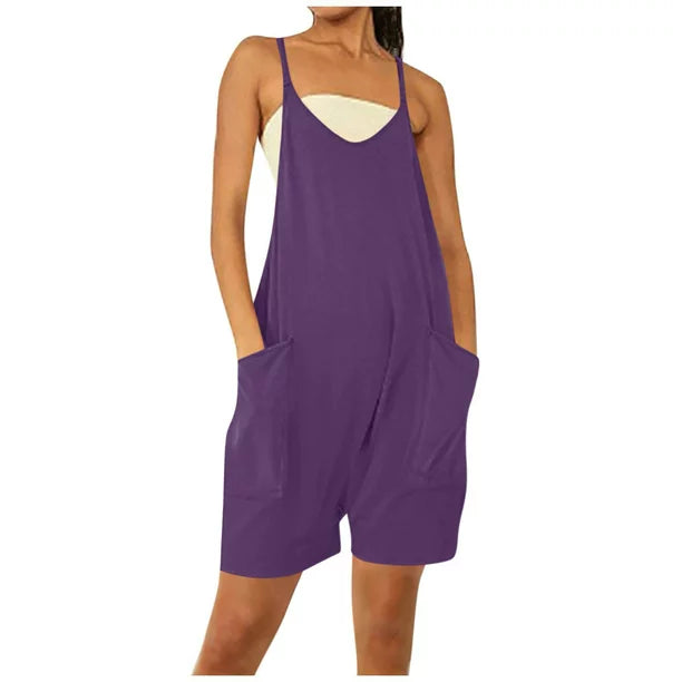 Clearance! MIARHB Women's Top Jumpsuits for Summer Casual Sleeveless Loose Rompers Fashion Comfy Overalls Pants Shorts, Dark Purple, M