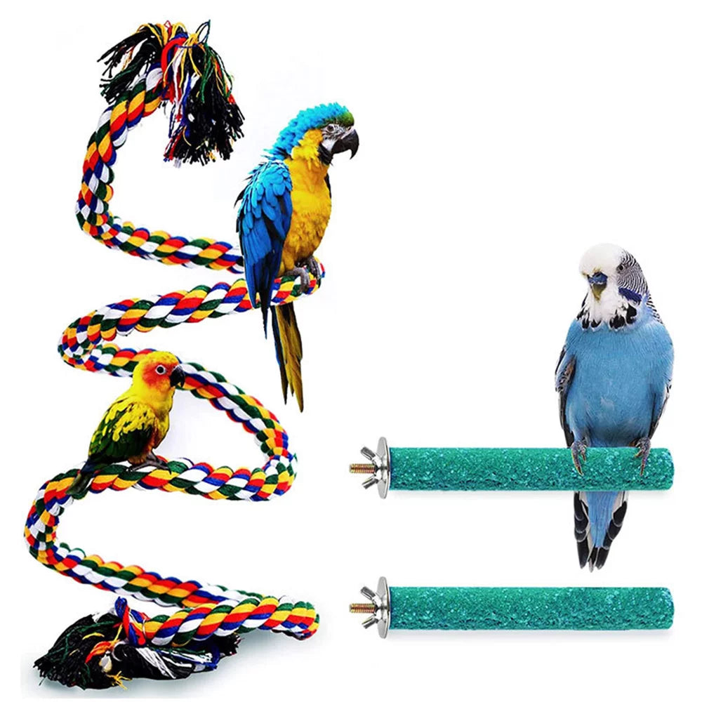 Bird Perch Stand Bird Rope Perch Bird Toys 3 Pcs for Parakeets Cockatiels, Conures, Macaws, Lovebirds, Finches