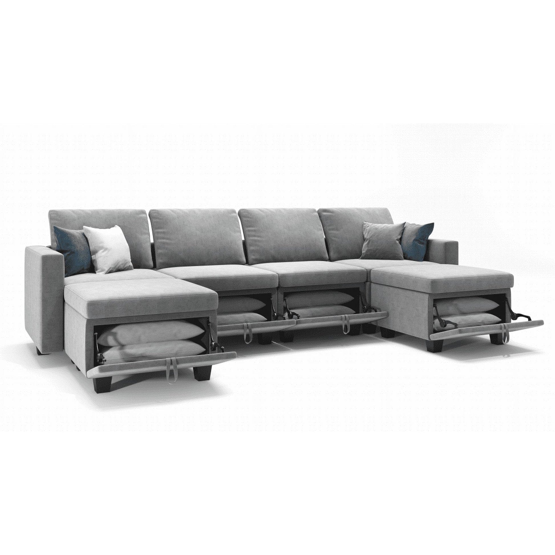 Puremind Modular Sectional Sofa wth Storage U Shaped Couch with Reversible Chaise & Storage Ottomans, Gray