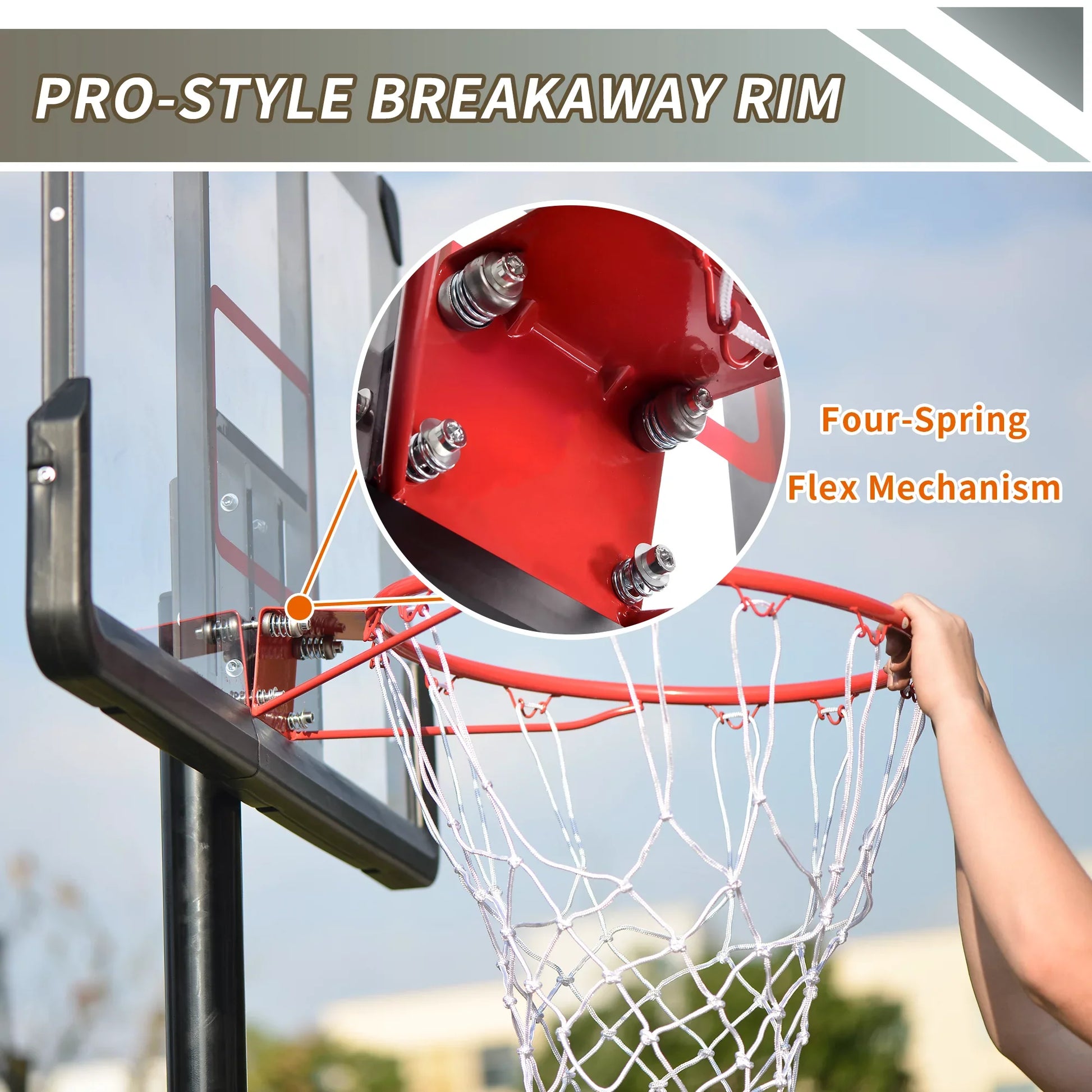 Euroco Portable Basketball Hoop & Goal, Outdoor Basketball System with 6.6-10ft Height Adjustment for Youth, Adults
