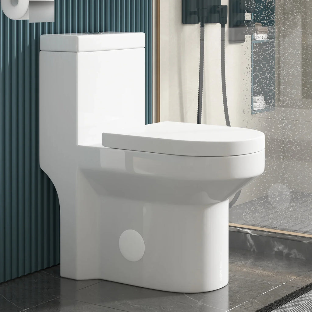 Puremind One-Piece Elongated Ceramic Toilet,4/6 Dual Flush 1.28 Gpf, White