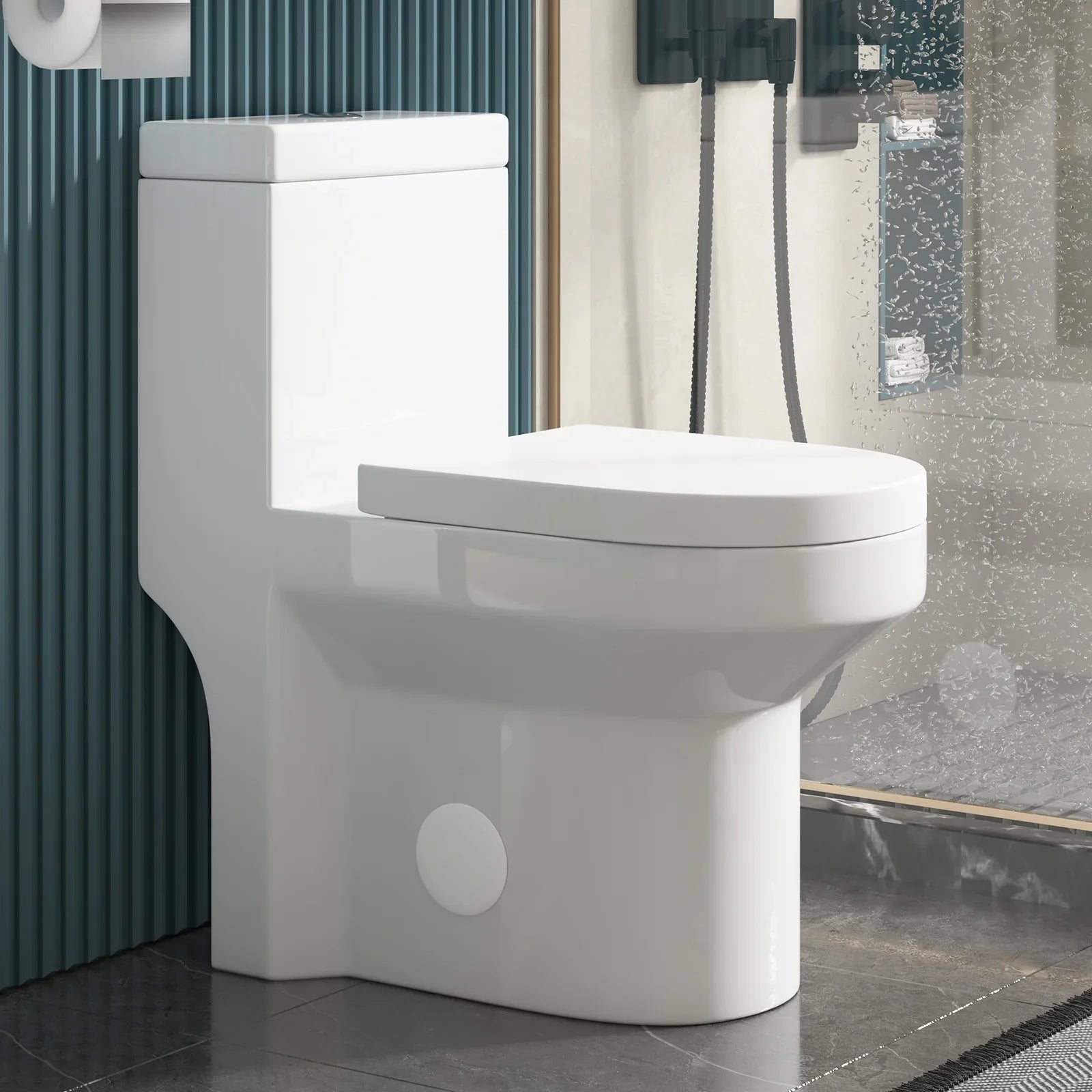 Puremind One-Piece Elongated Ceramic Toilet,4/6 Dual Flush 1.28 Gpf, White