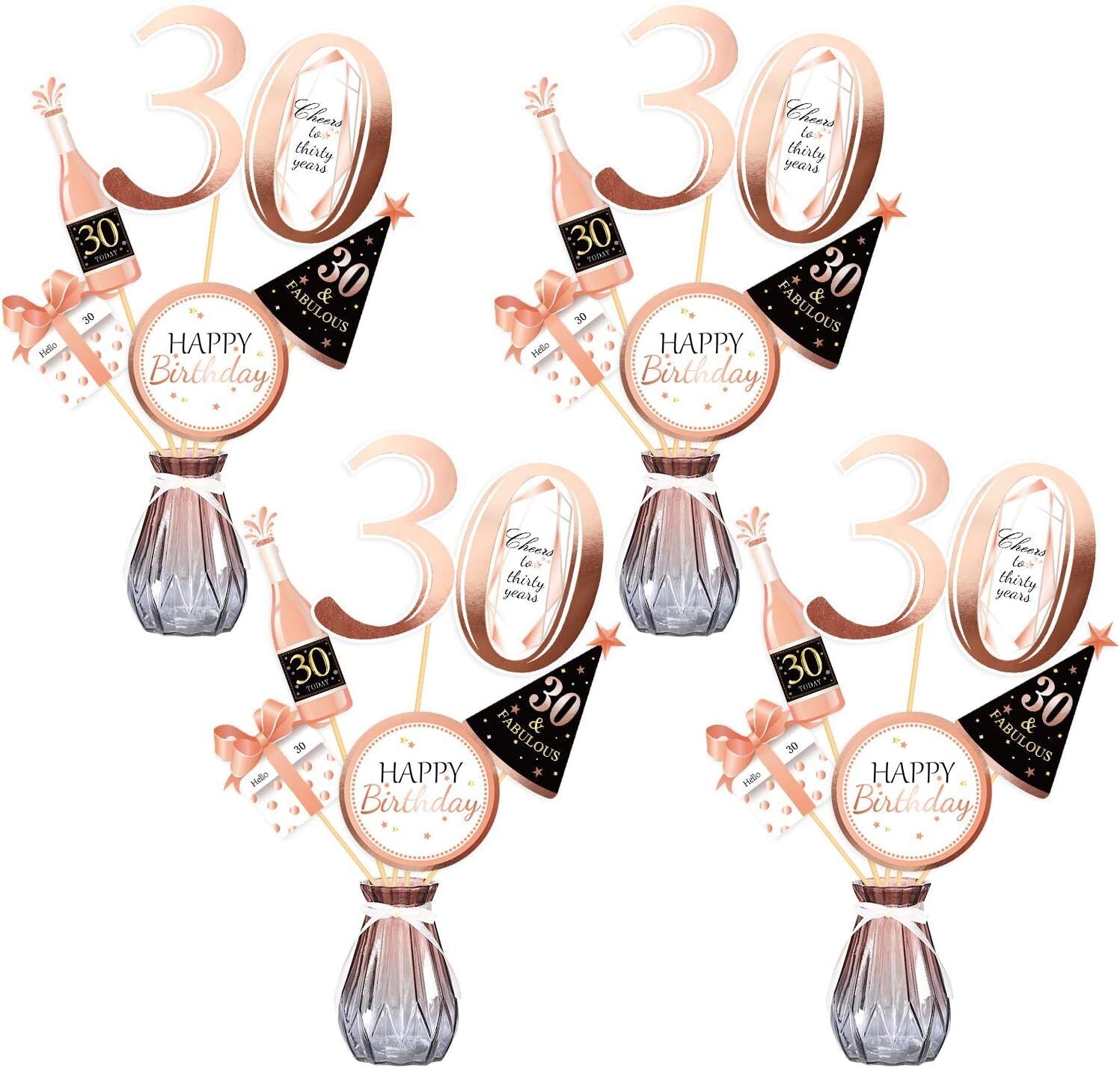 Konsait Rose Gold 30th Birthday Centerpiece Sticks, 30th Birthday Table Toppers Birthday Party Decorations Accessories, Cheers to 30 Years Birthday Party Favor Supplies