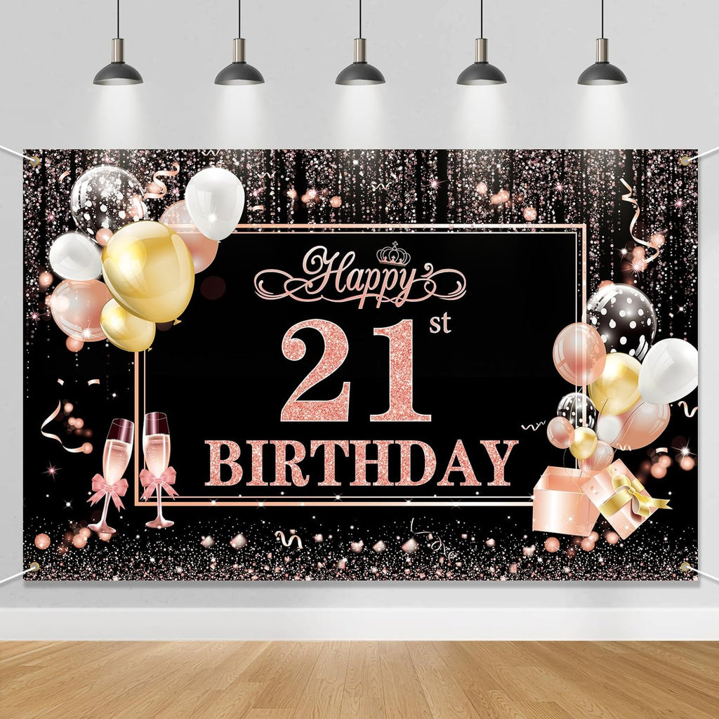Happy 21st Birthday Banner Extra Large 21st Birthday Backdrop, 70.8 x 45.2 inches