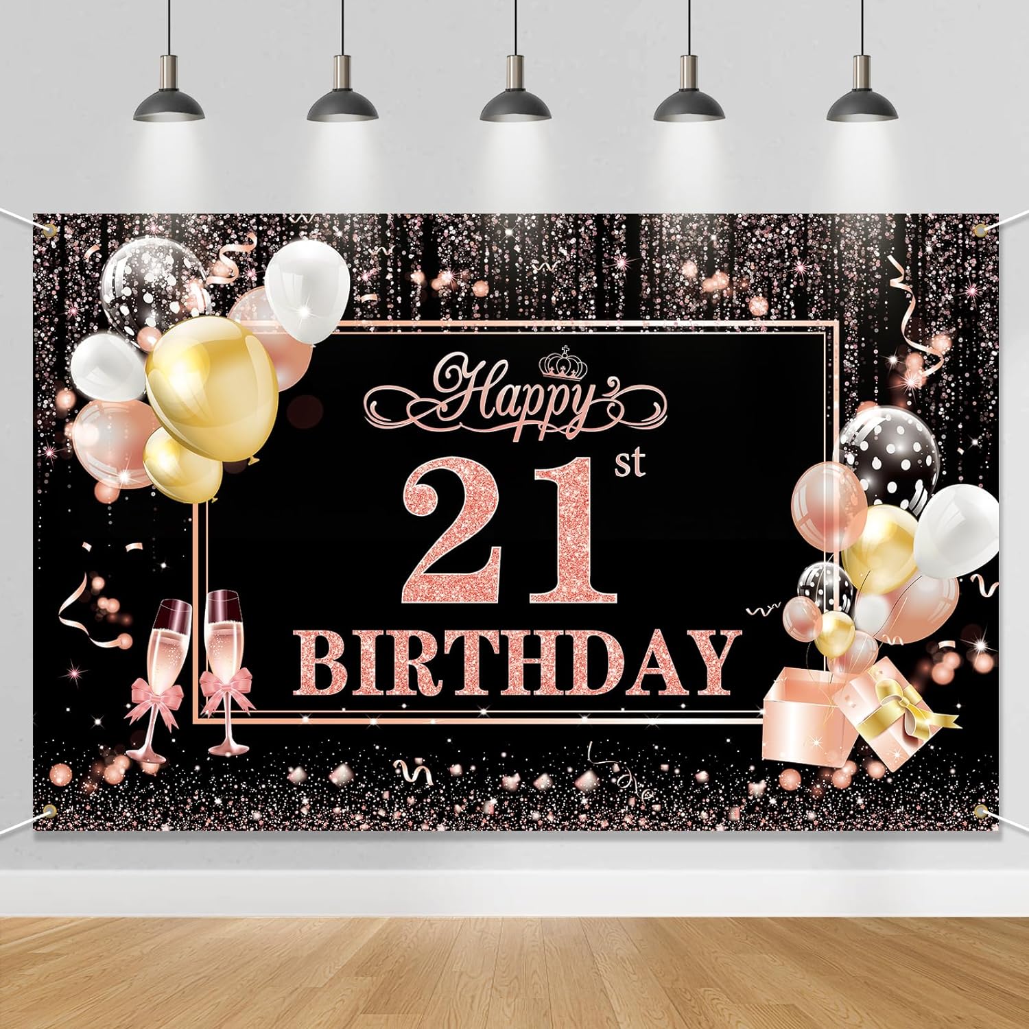 Happy 21st Birthday Banner Extra Large 21st Birthday Backdrop, 70.8 x 45.2 inches