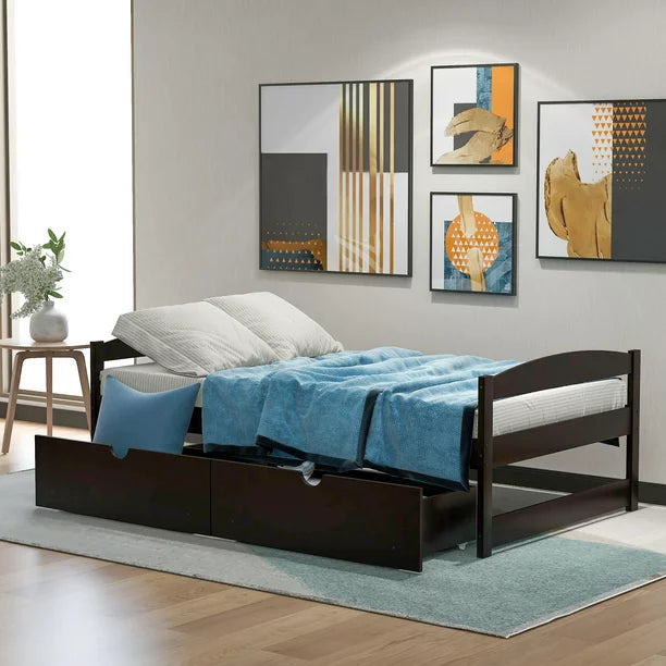 Euroco Twin Wood Daybed with 2 Storage Drawers, Espresso
