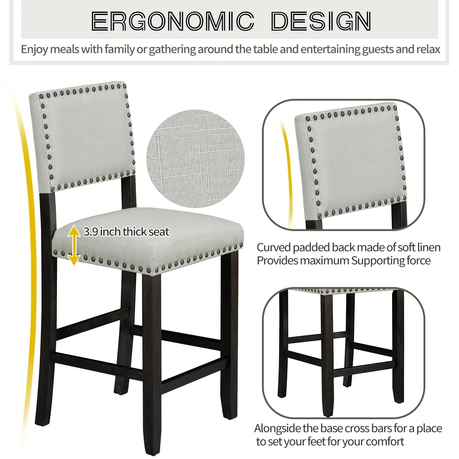 EUROCO 5-Piece Kitchen Dining Table,36.3” Counter Height Table Set with Rectangular Table and 4 Cushioned Chairs for Dining Room