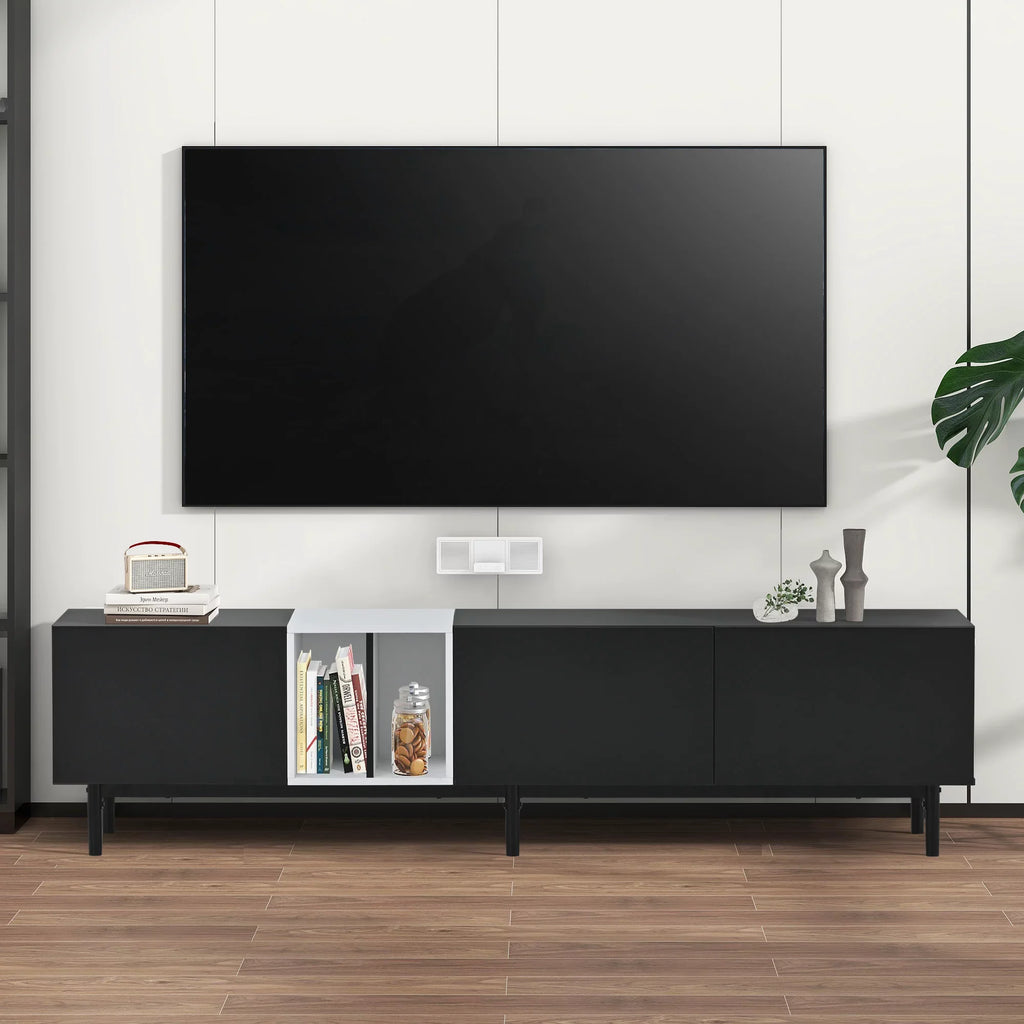 EUROCO Mid-Century Modern TV Stand Up to 80" Contemporary Rectangle ,Unique Style TV Console Table with 3 Doors & Large Storage Cabinet for Living Room Bedroom