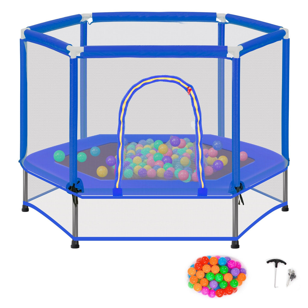 EUROCO 55" Kids Trampoline Recreational Bounce Jumper with Safety Enclosure Net and Balls, Indoor Outdoor Mini Trampoline for Kids