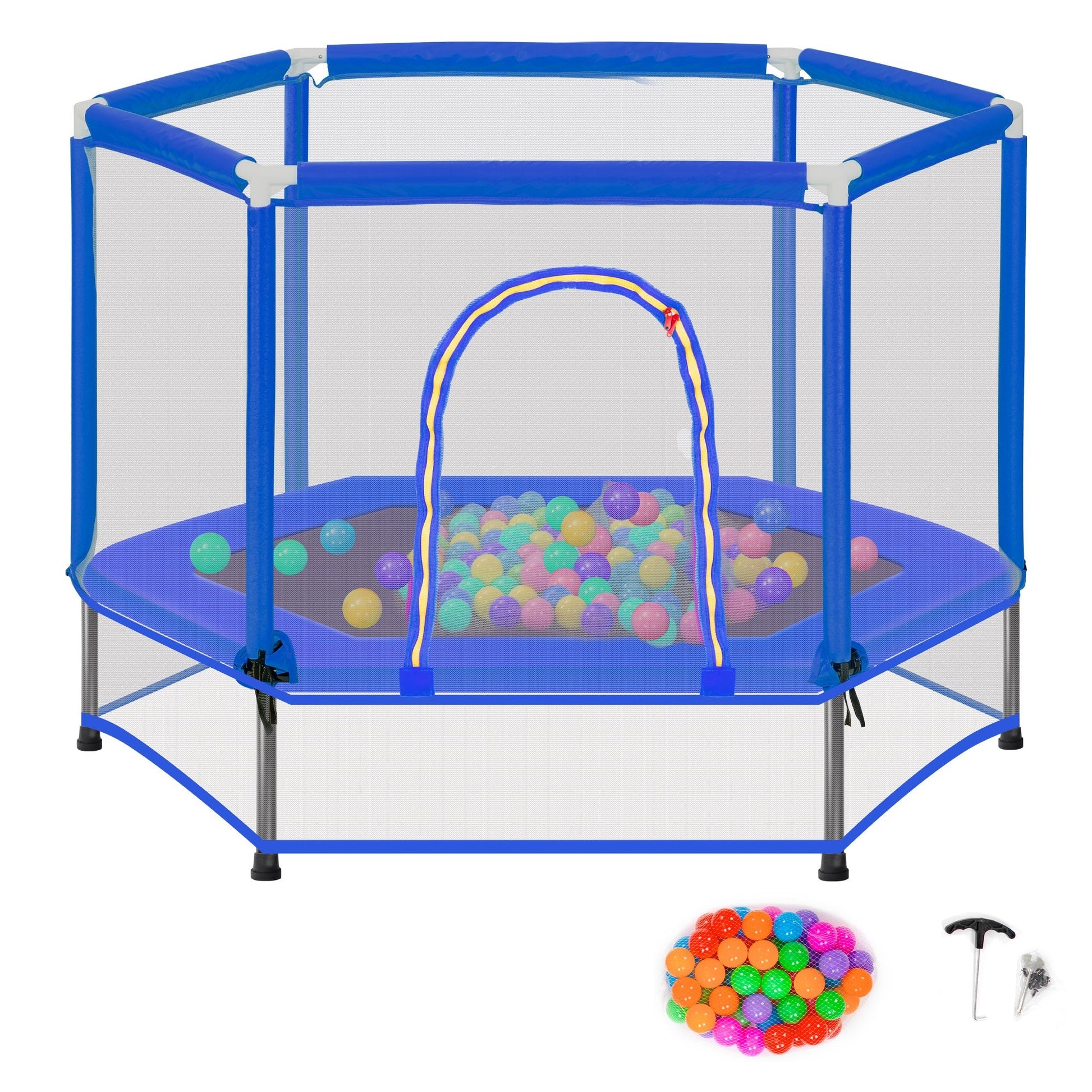 EUROCO 55" Kids Trampoline Recreational Bounce Jumper with Safety Enclosure Net and Balls, Indoor Outdoor Mini Trampoline for Kids