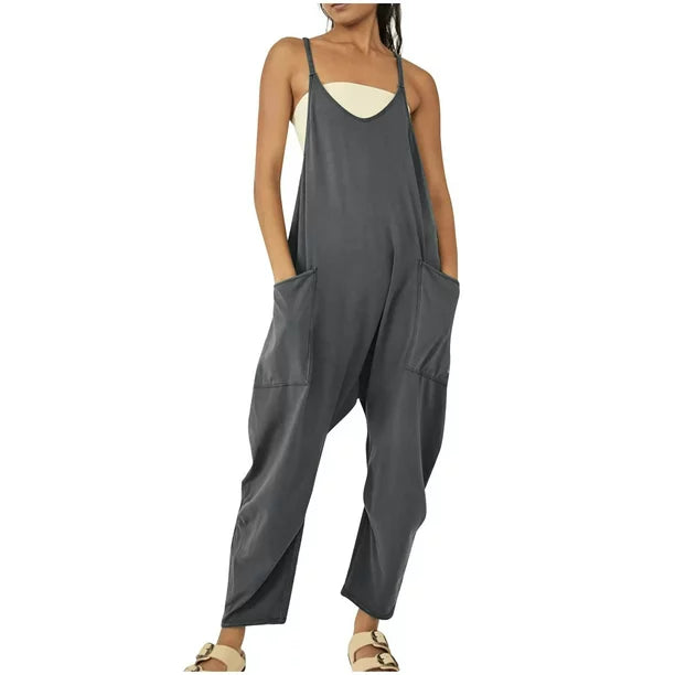 Clearance! MIARHB Women's Top Casual Sleeveless Non-Adjustable Shoulder Strap Jumpsuit Loose Trousers Jumpsuit Pocket, Dark Gray, XXL