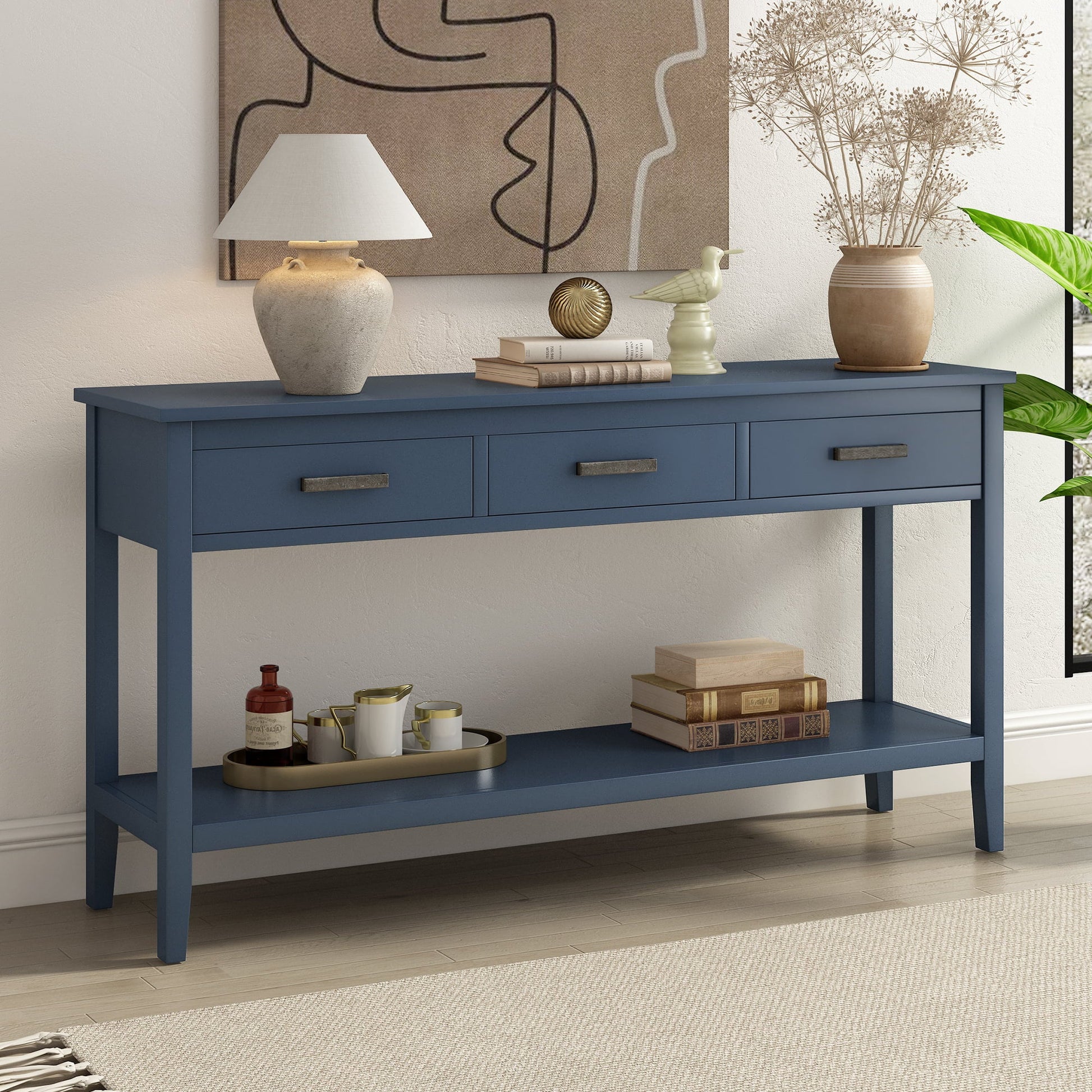 EUROCO 59.1" Long Console Table Sofa Table for Entryway with 3 Drawers and Storage Shelf for Living Room Hallway Foyer Office