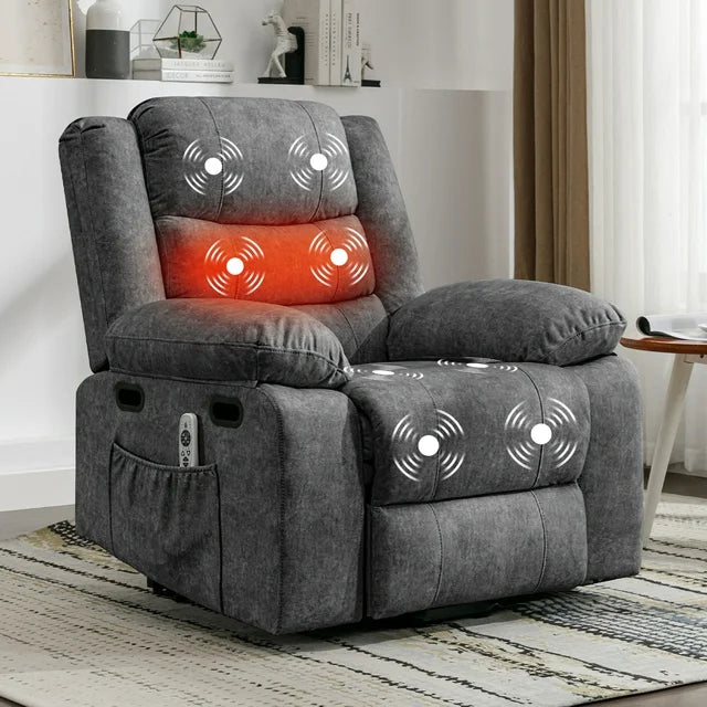 Puremind Recliner Chair for Adults, Electric Glider Recliner with Heat Vibration Function, Upholstered Modern Massage Chair with Overstuffed Armrest Backrest for Living Room Apartment Studio,Dark Grey