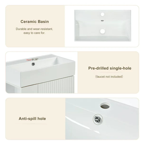 EUROCO 21.6" Bathroom vanity Cabinet with Ceramic Vessel Sink,Right side storge