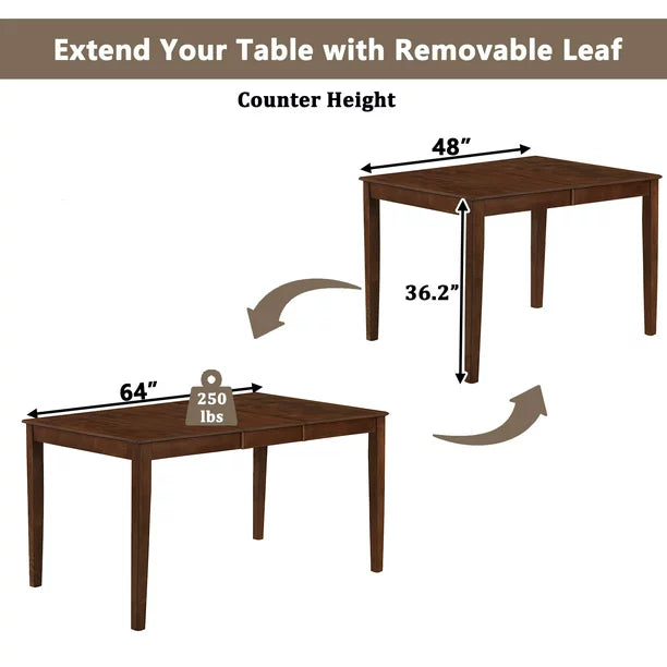 EUROCO 36.2"H 6-Piece Counter Height Dining Set for 6, Extendable Rectangular Table with Removable Leaf,Bench with Back,Dining Table and Chairs