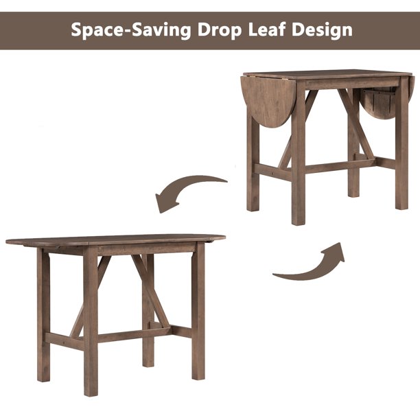 EUROCO 35.4"L 3-Pieces Small Place Dining Table Set for 2, Kitchen Dining Table with Drop Leaf,Wood Counter Height Dining set,Brown