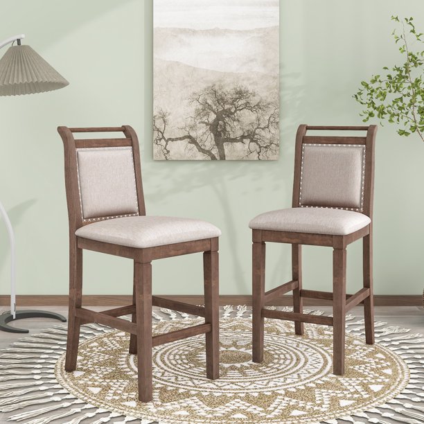 EUROCO 35.4"L 3-Pieces Small Place Dining Table Set for 2, Kitchen Dining Table with Drop Leaf,Wood Counter Height Dining set,Brown