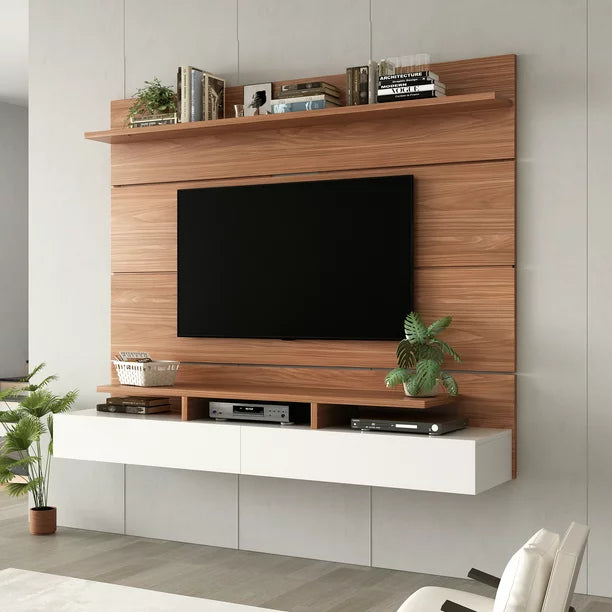 EUROCO Floating TV Stand Wall Mounted for TVs up to 85",Modern TV Stand with 2 Drop Down Doors,Multi-Purpose Cabinet, Entertainment Center for Living Room, Bedroom