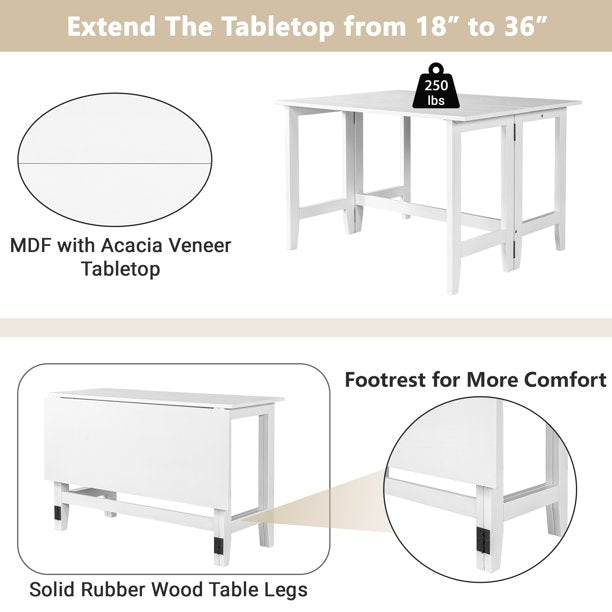 EUROCO Wood Extendable Dining Table,Wood Extendable, Drop Leaf Table for Small Spaces,Multifunction Space Saving Table Extension Dinner Table for Kitchen