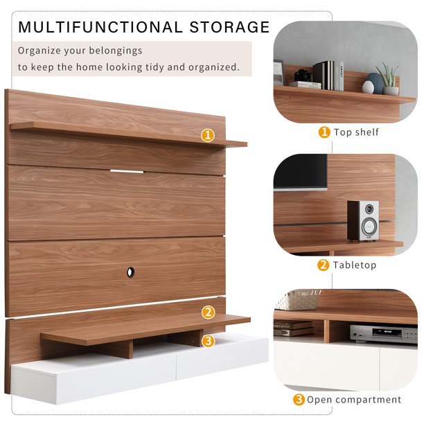 EUROCO Floating TV Stand Wall Mounted for TVs up to 85",Modern TV Stand with 2 Drop Down Doors,Multi-Purpose Cabinet, Entertainment Center for Living Room, Bedroom