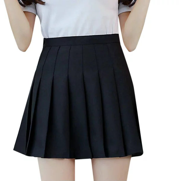 JUNBYONE Women's Stretchy Flared Pleated Skater Skirt Tennis School Uniforms A Line Mini Short Skirt