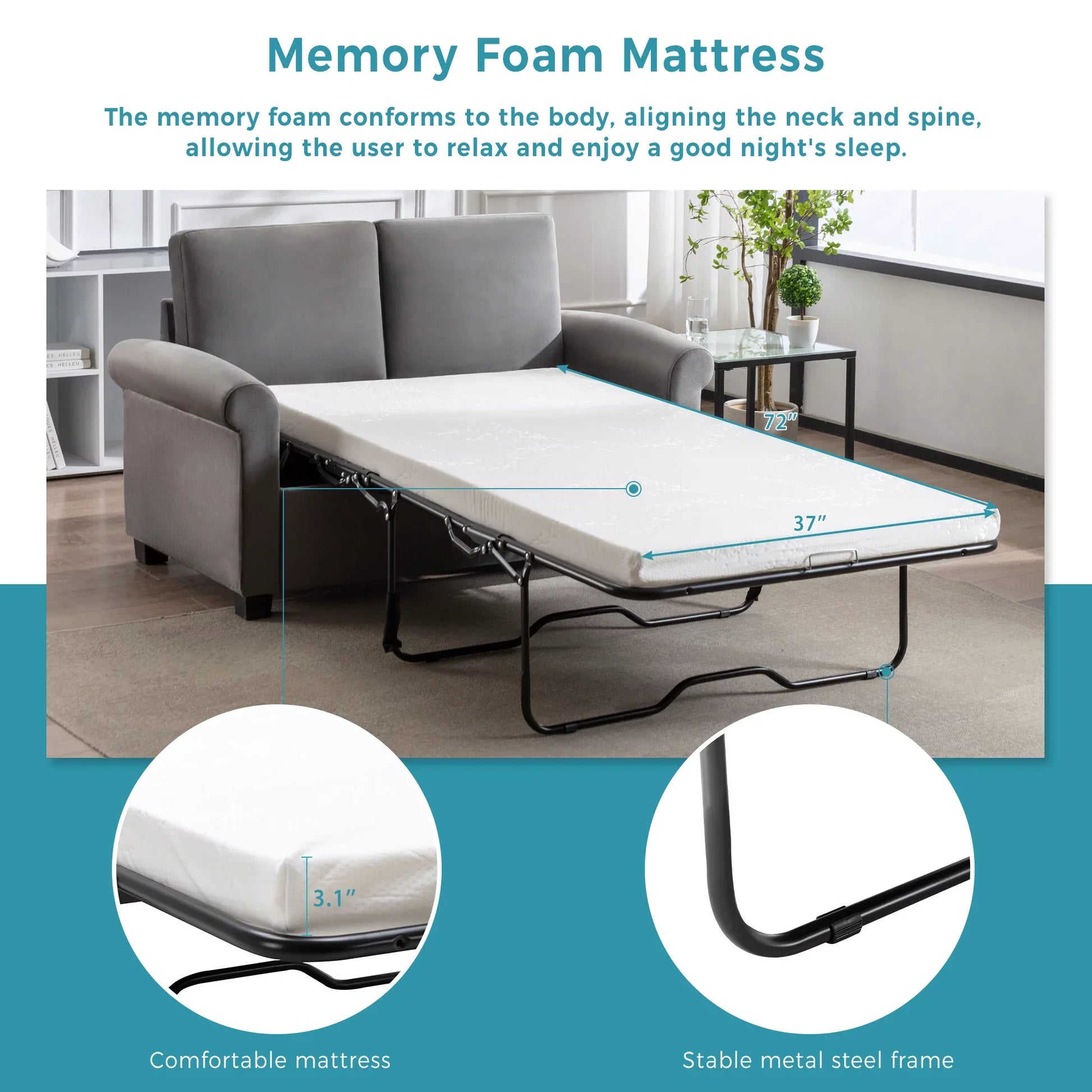 Euroco 58.3" Pull Out Sofa Bed, Sleeper Sofa Bed with Twin Size Mattress Pad, 2-in-1 Pull Out Couch Bed, Loveseat Sleeper for Living Room, Small Apartment, Gray