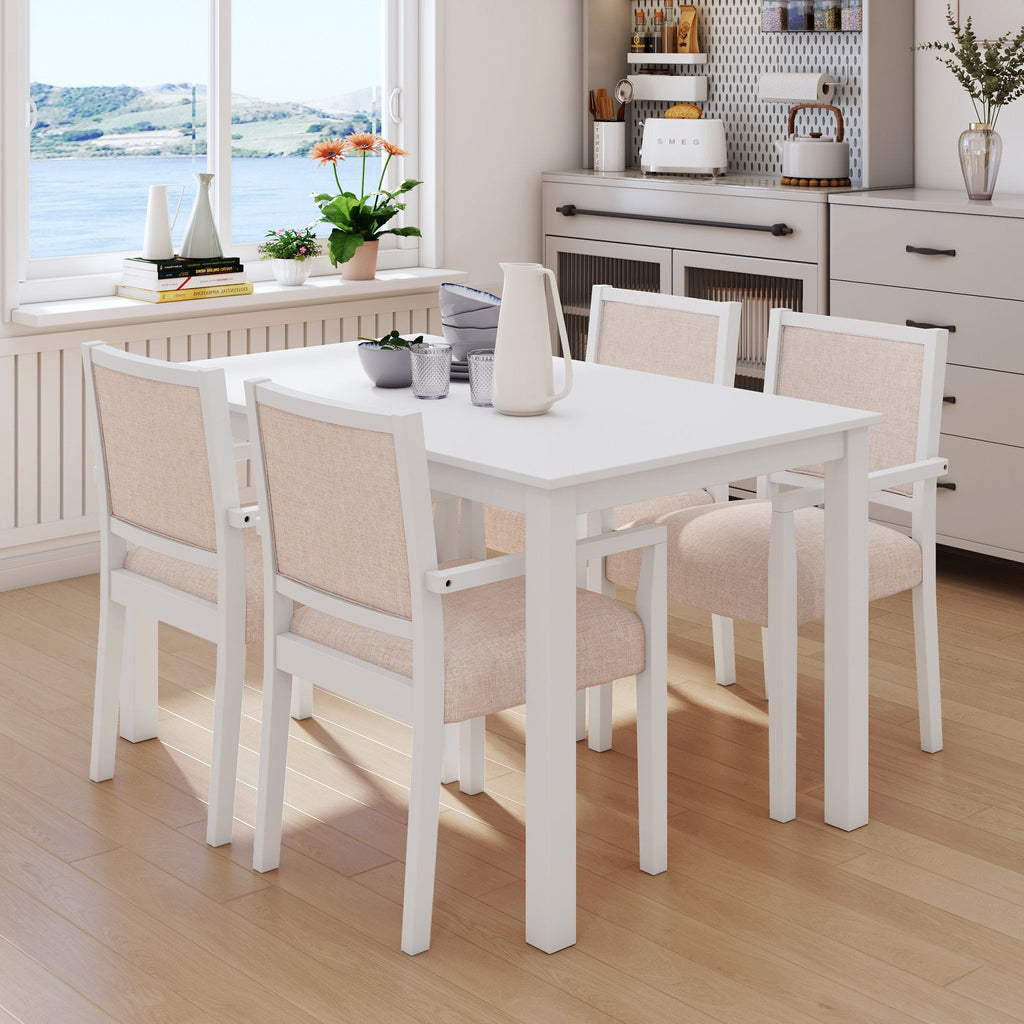 Wood 5-Piece 55" Dining Table Set with 4 Arm Upholstered Dining Chairs,Beige