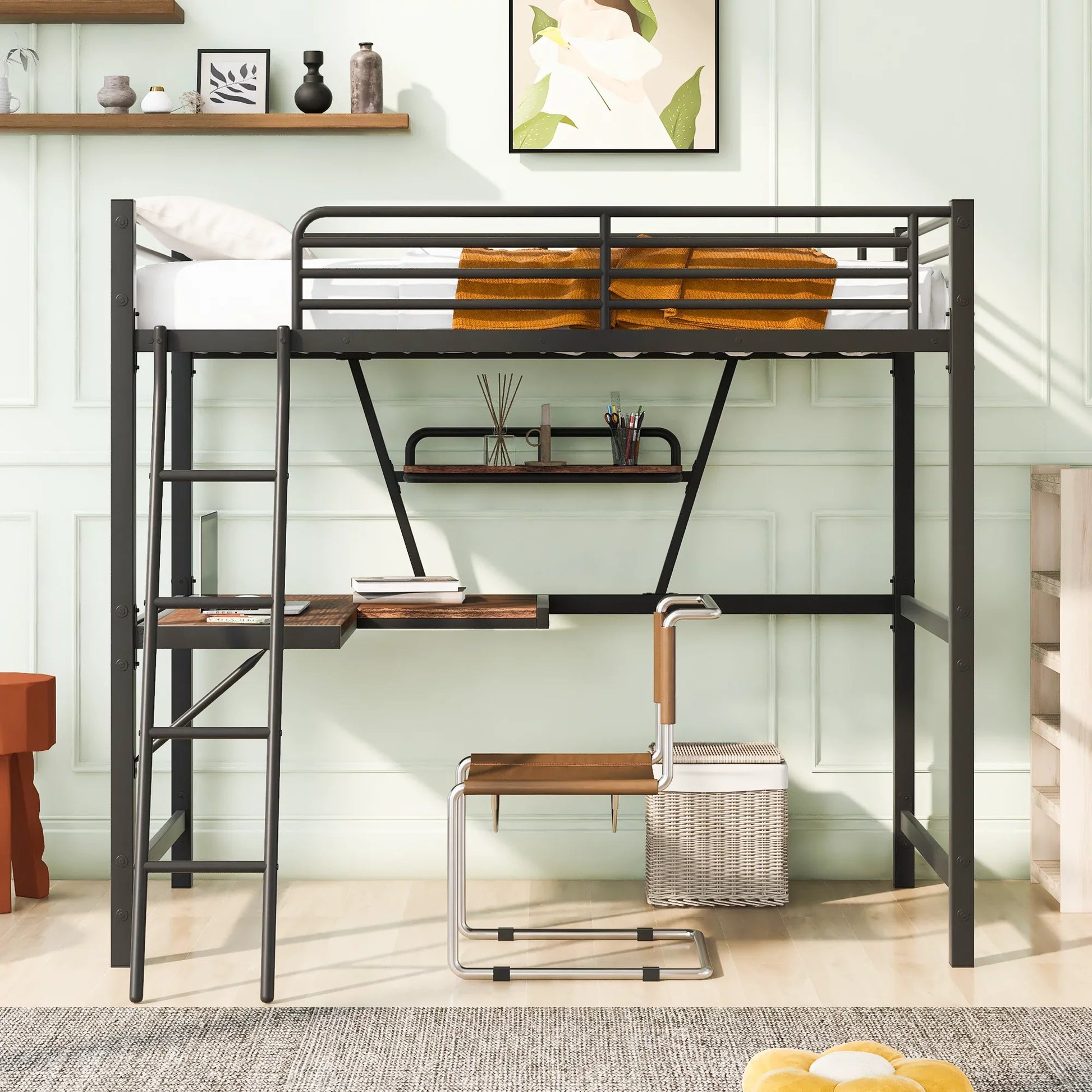 Euroco Metal Loft Bed for Kids, Twin, Black