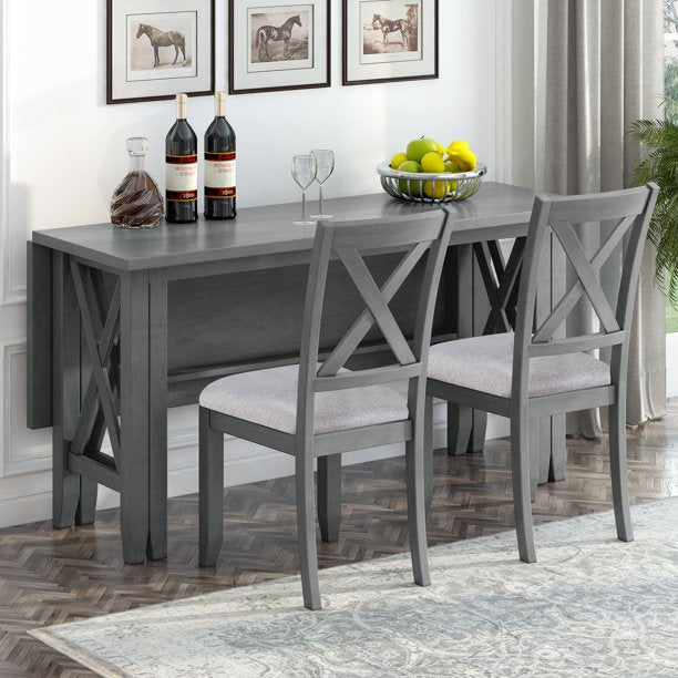 Euroco 6-Piece Dining Table,60" Solid Wood Dining Set with Rectangular Table,4 Upholstered Chairs and Bench for Dining Room