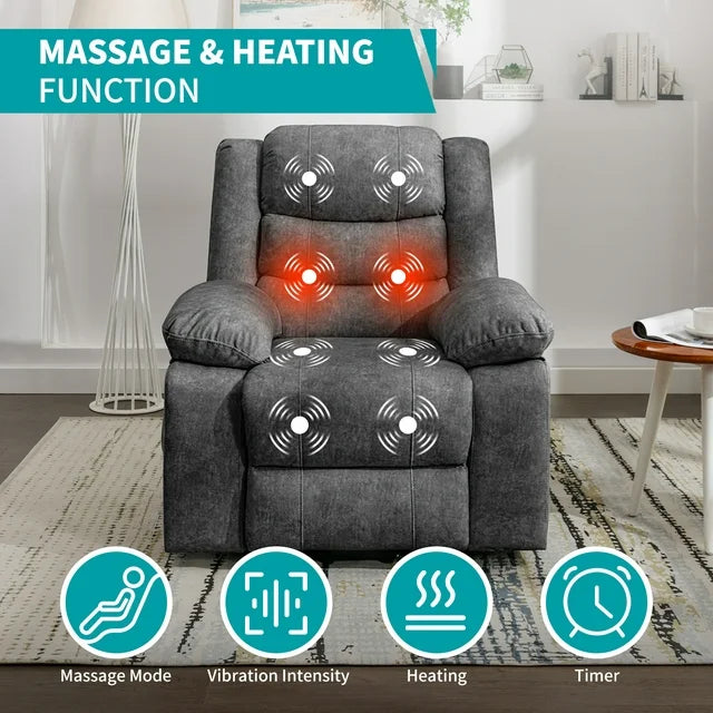 Puremind Recliner Chair for Adults, Electric Glider Recliner with Heat Vibration Function, Upholstered Modern Massage Chair with Overstuffed Armrest Backrest for Living Room Apartment Studio,Dark Grey