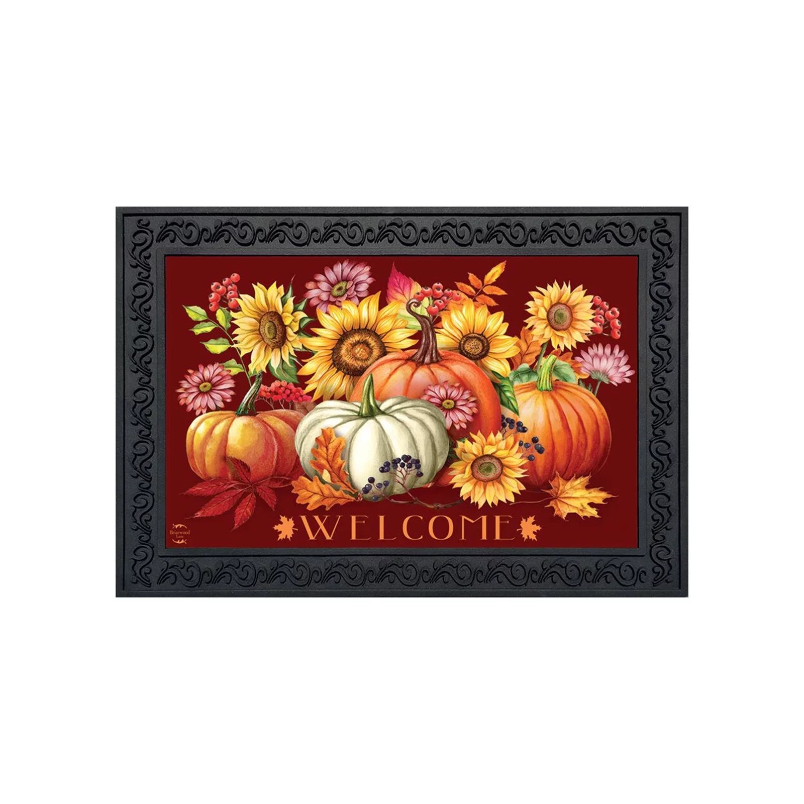 JUNBYONE Autumn Beauty Flower Doormat Pumpkin Indoor/outdoor Welcome Mat Front Door Entrance Anti-skid Rubber Doormat