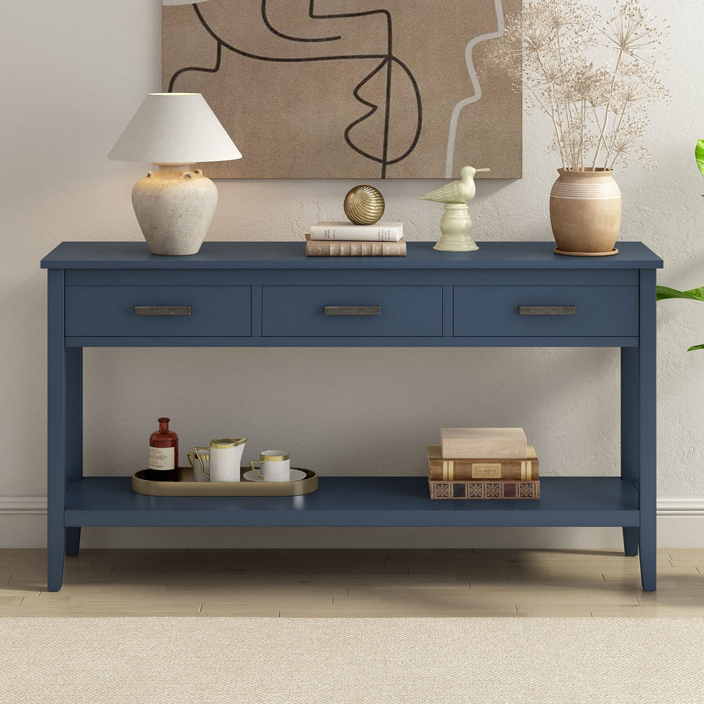 EUROCO 59.1" Long Console Table Sofa Table for Entryway with 3 Drawers and Storage Shelf for Living Room Hallway Foyer Office