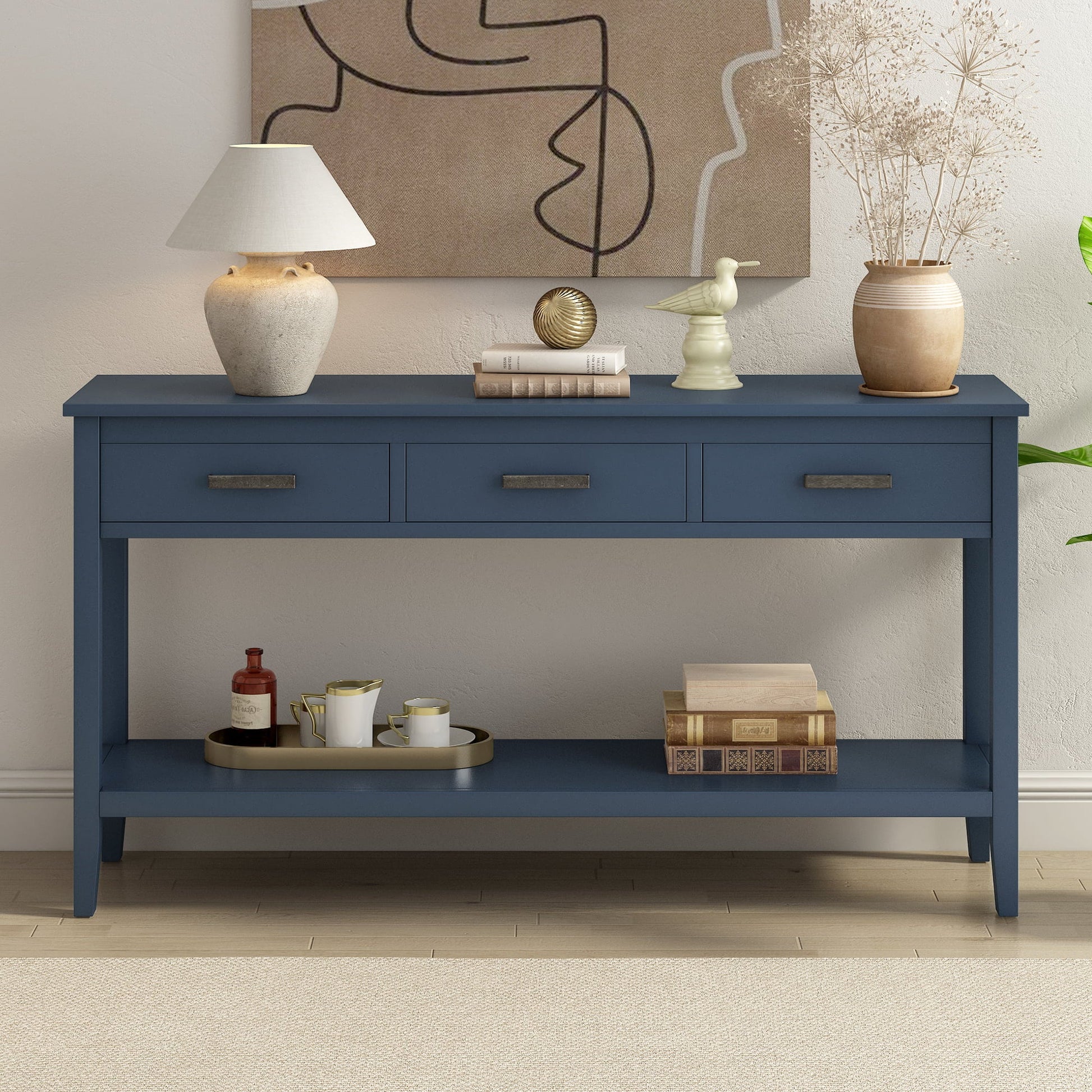 EUROCO 59.1" Long Console Table Sofa Table for Entryway with 3 Drawers and Storage Shelf for Living Room Hallway Foyer Office