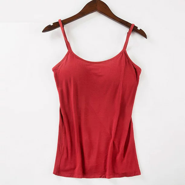 MIARHB Women with Chest Pads One Camisole Thin Straps Underwear Sports Bottoming Shirt, Red, M