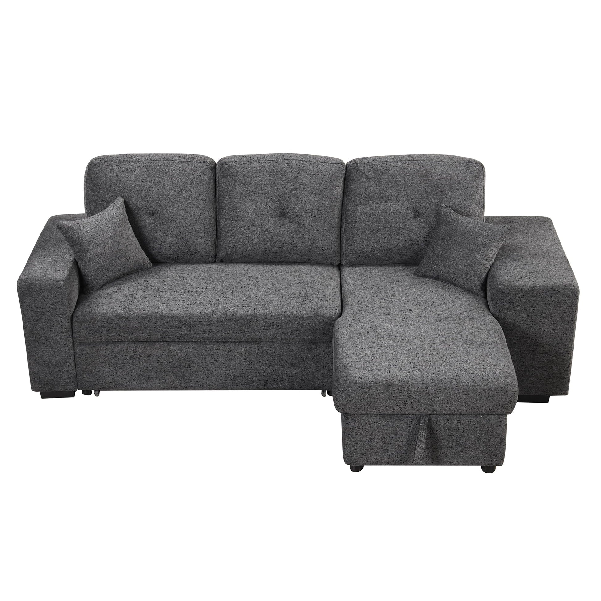 Euroco L-Shaped Sectional Sofa Bed with Side Shelf and 2 Stools, Reversible Sleeper Pull-Out Sofa Bed for Living Room, Dark Gray