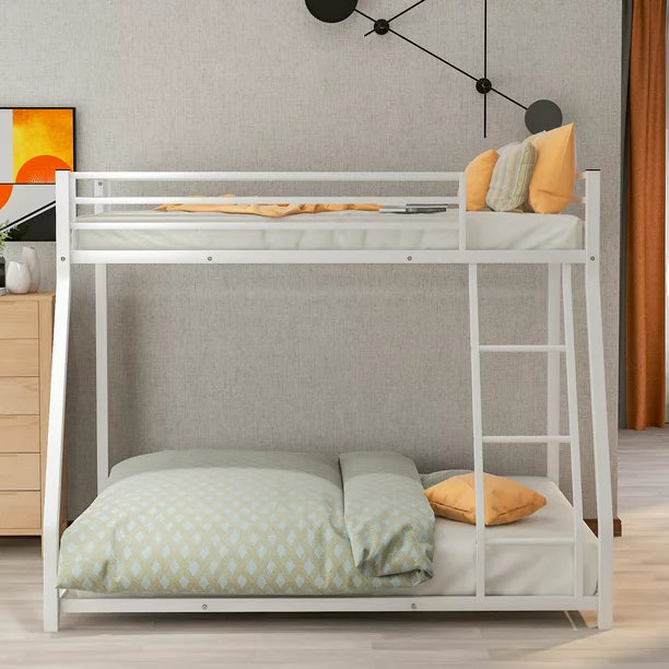 Euroco Metal Floor Twin over Full Bunk Bed for Children's Room, White