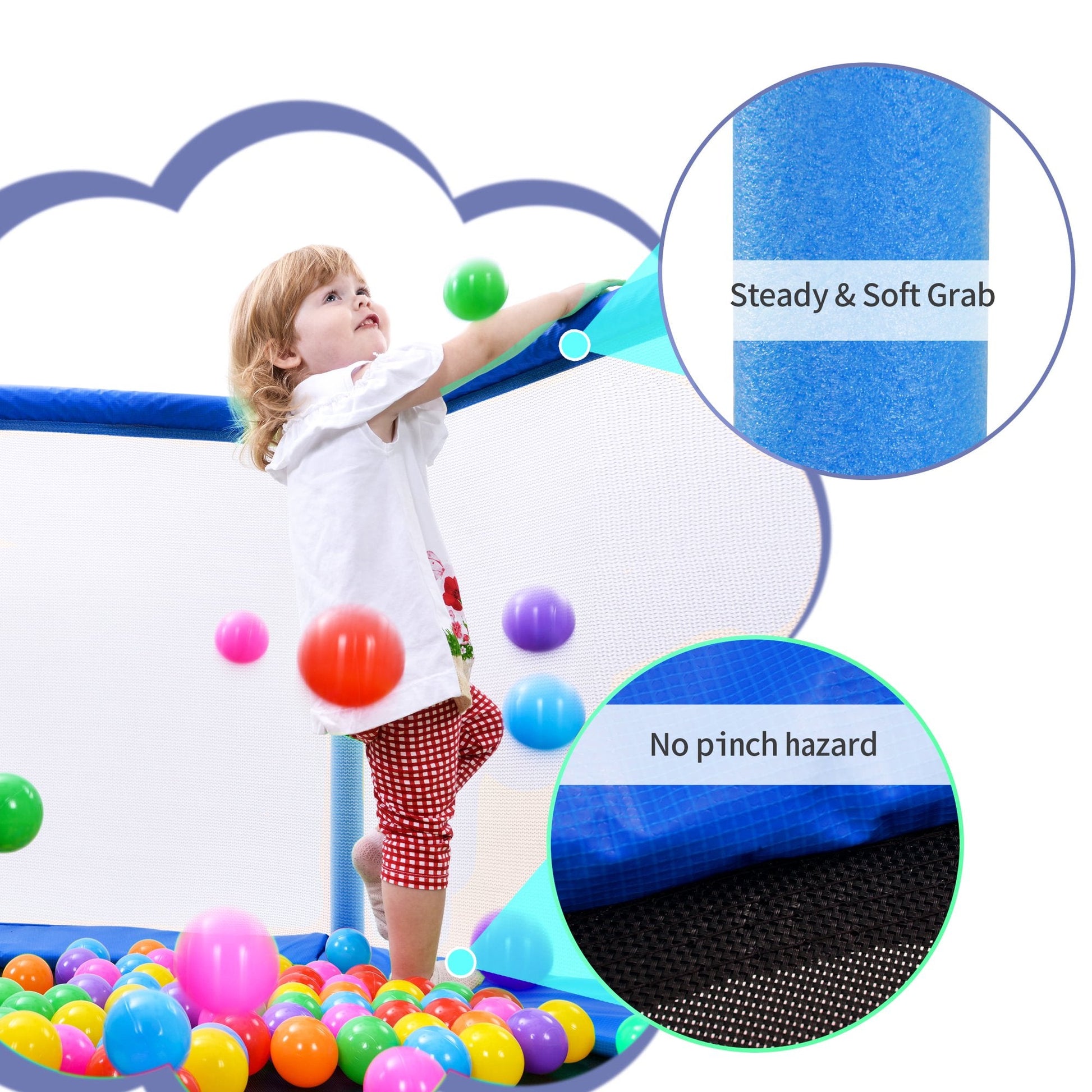EUROCO 55" Kids Trampoline Recreational Bounce Jumper with Safety Enclosure Net and Balls, Indoor Outdoor Mini Trampoline for Kids