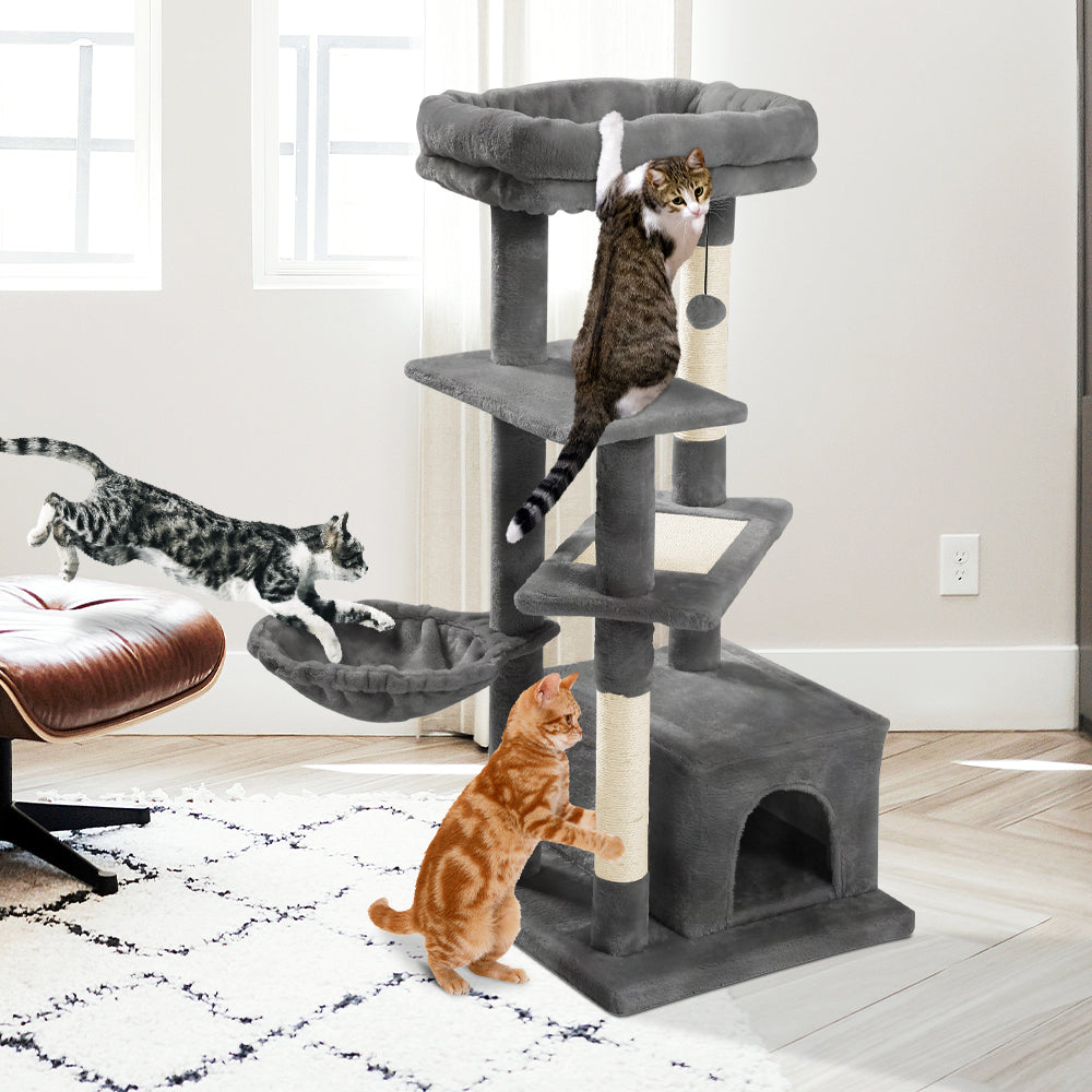 Cat Tree for Indoor Cats, 42 Inches Multi-Level Cat Tower with Sisal Covered Scratching Posts, Spacious Condo, Cozy Hammock and Plush Top Perch