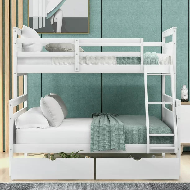 Euroco Twin over Full Wood Convertible Bunk Bed with Drawers for Bedroom