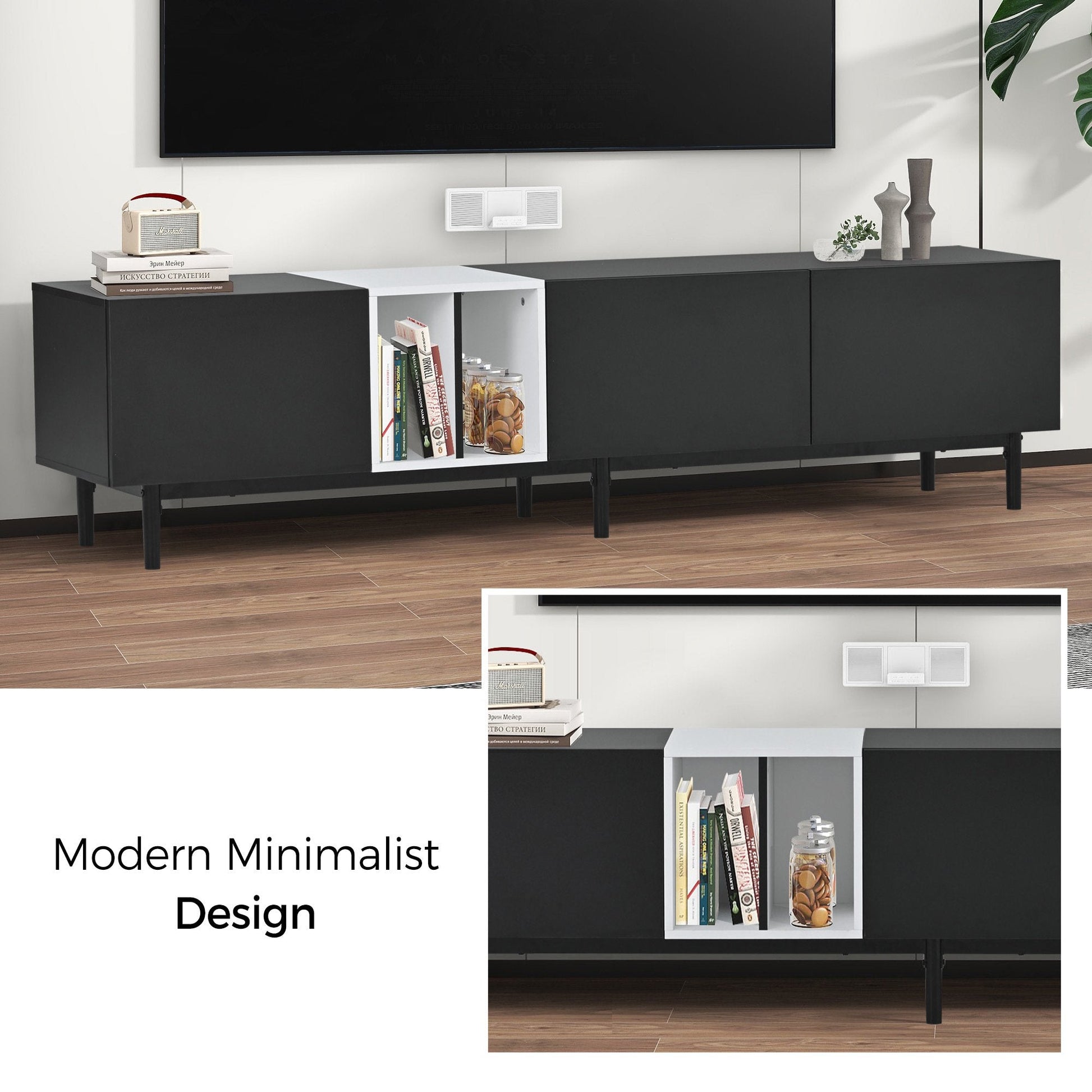 EUROCO Mid-Century Modern TV Stand Up to 80" Contemporary Rectangle ,Unique Style TV Console Table with 3 Doors & Large Storage Cabinet for Living Room Bedroom