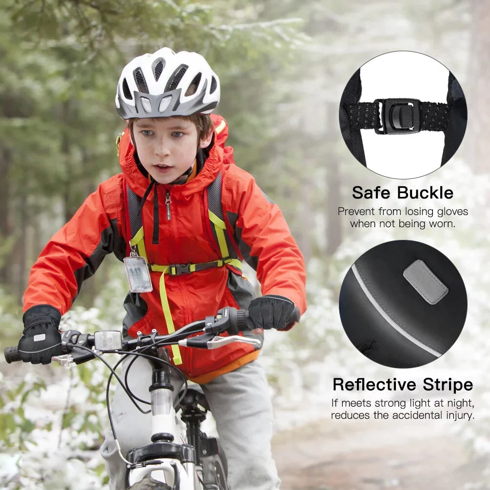 Vbiger Kids Ski Snow Gloves Cold Weather Gloves, Winter Gloves Anti-Slip Waterproof Windproof Thermal Fleece with Grip Suitable for Kids Between 10-12 Years Old, Black L