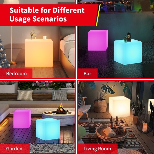 Puremind 16" LED Cube,20 Color Changing Light Cube Chair, Remote Control Side Table, Waterproof Rechargeable Luminous Furniture,Glow Cube for Party/Home/Bar/Outdoor