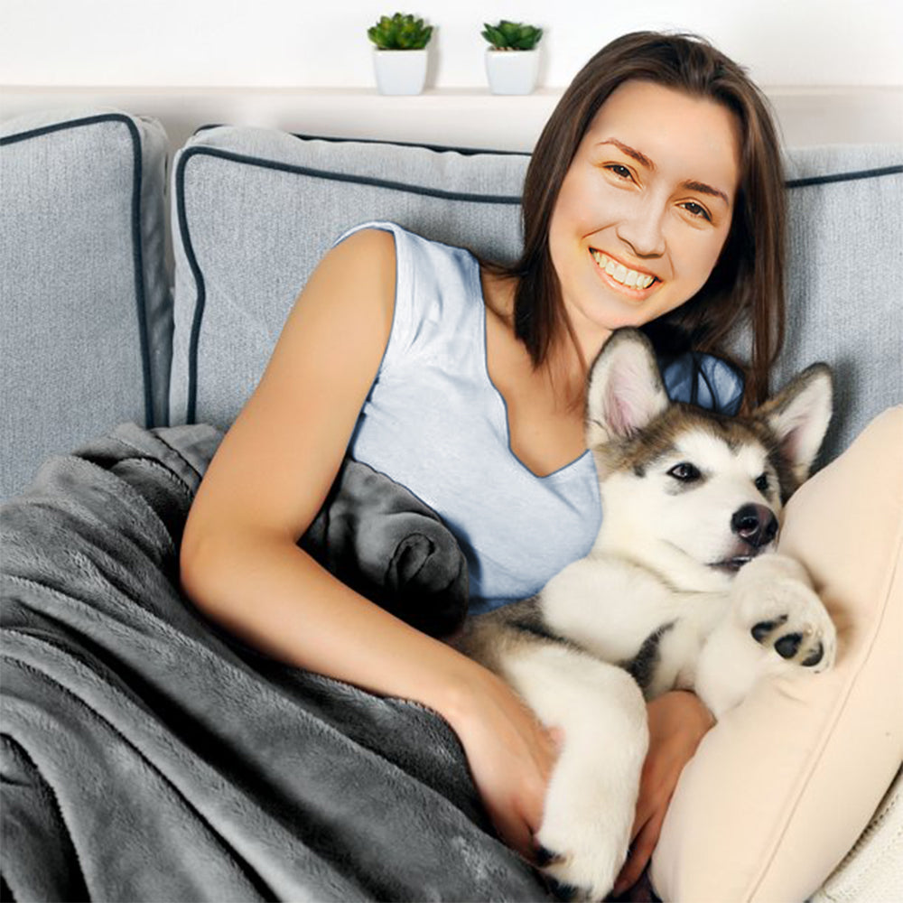 Waterproof Pet Blanket Reversible 40x30 Throw Protects Couch, Car, and Bed from Spills, Stains, or Fur Dog and Cat Blankets (Gray)