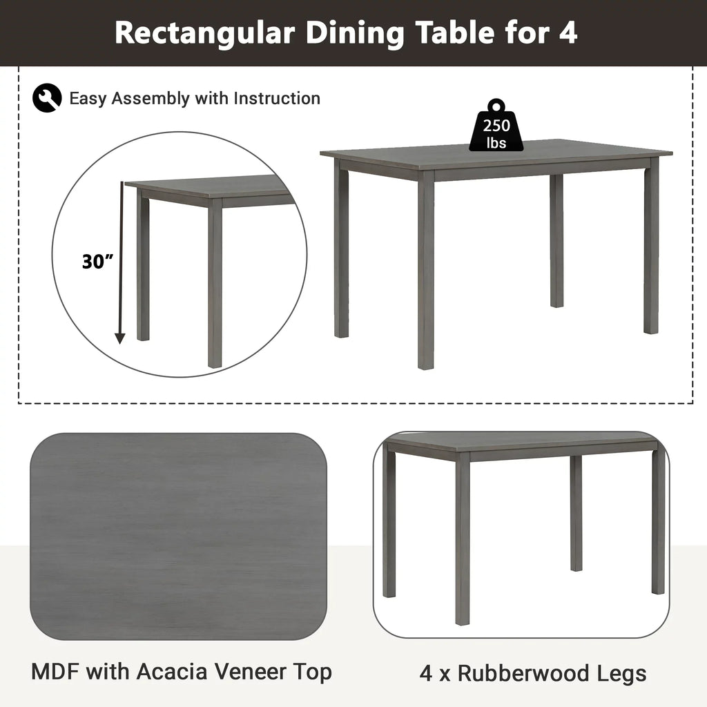 EUROCO 48" 5-Piece Dining Table Set,Solid Wood Kitchen Table with 2 Dining Chairs and 2 Benches,Gray