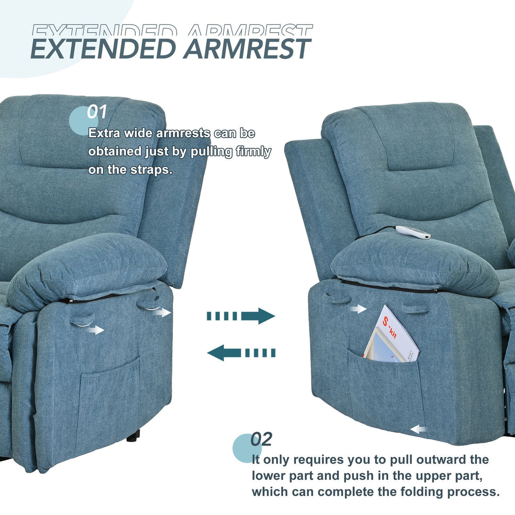 EUROCO 39.8"W Power Lift Recliner Chair Recliners for Elderly with Heat, Vibration and Massage Recliner Chair for Living room with Side Pocket, Infinite Position,Blue