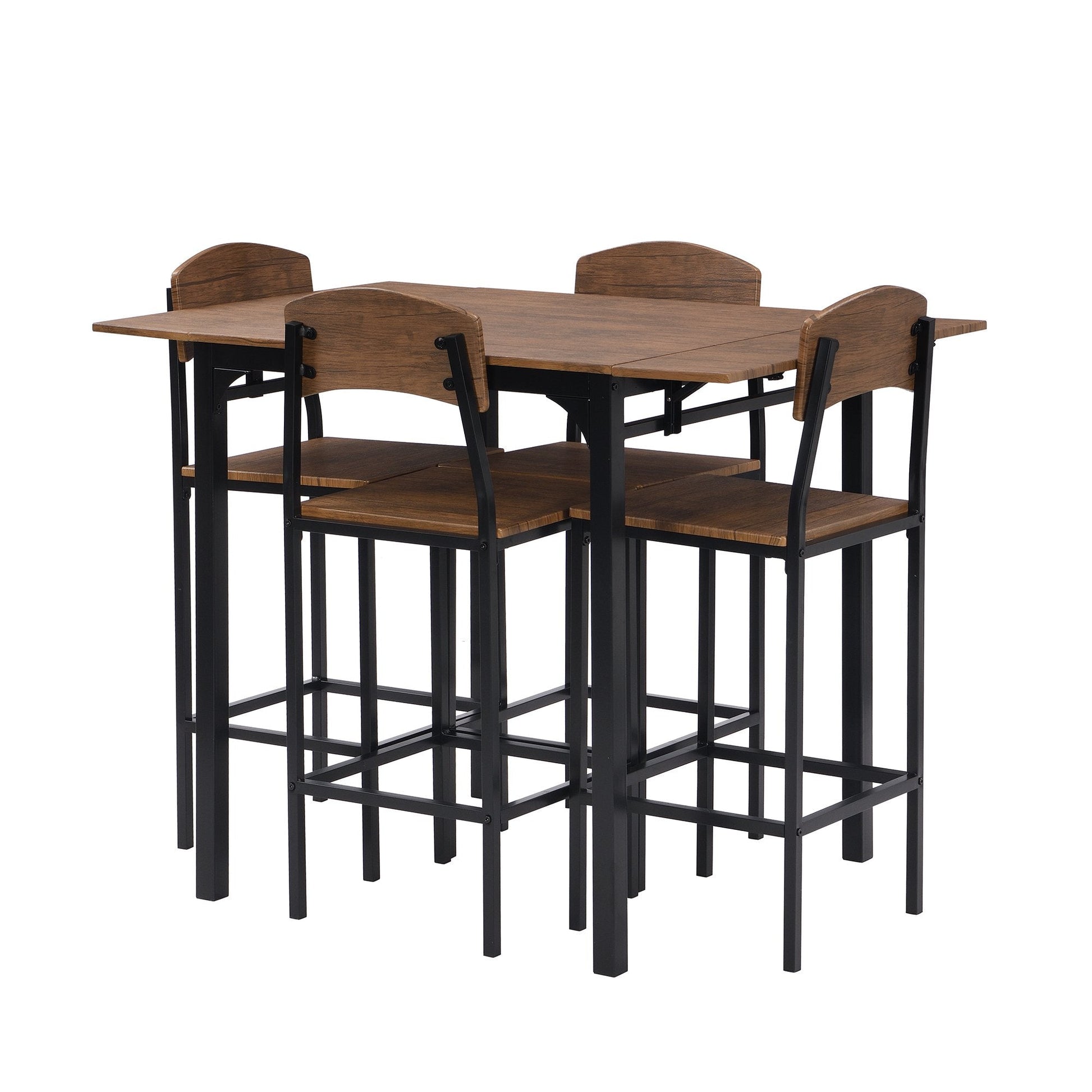 EUROCO 5-piece Farmhouse Counter Height Drop Leaf Dining Table Set, Including Table & 4 Chairs,Black Frame+Brown Tabletop,Set of 5
