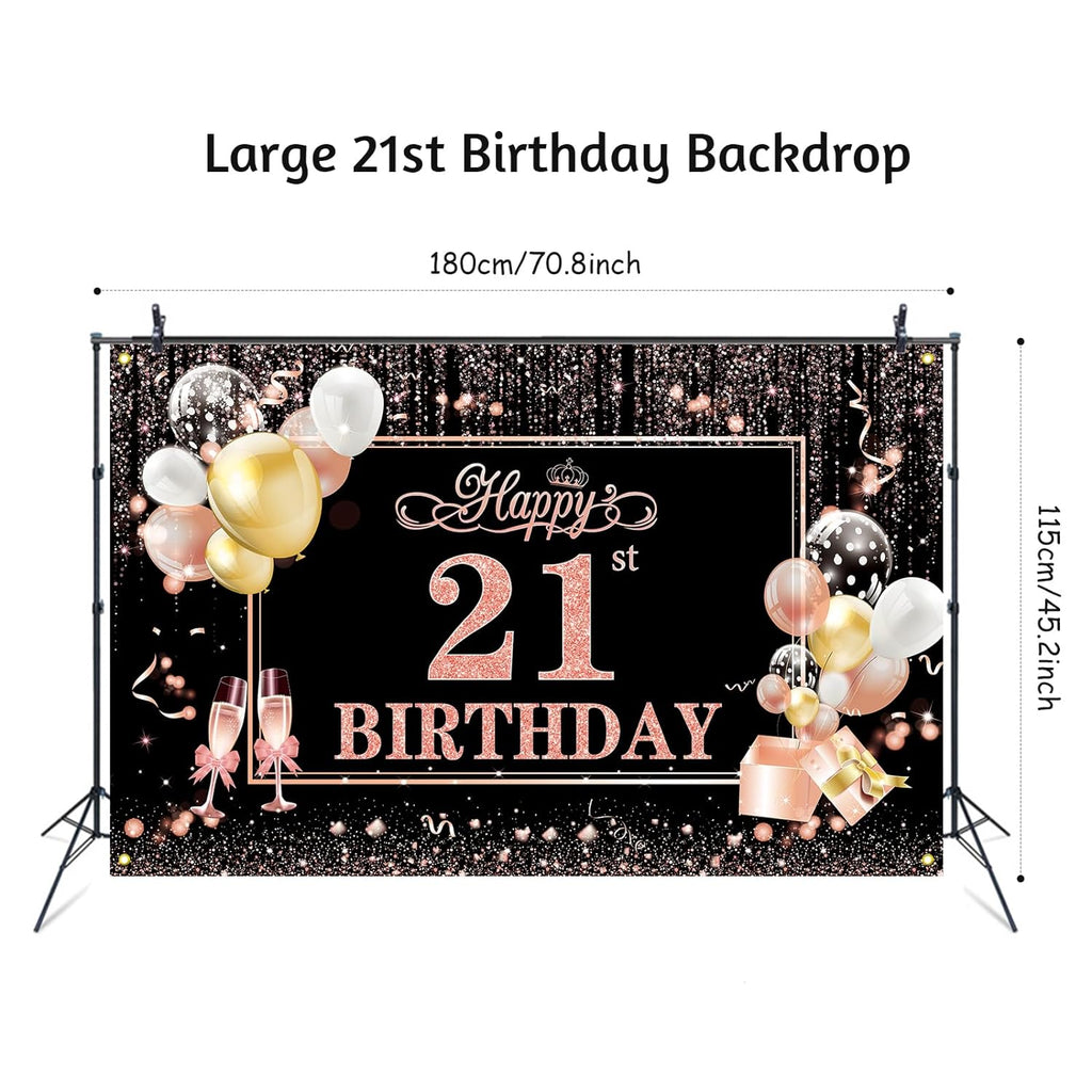 Happy 21st Birthday Banner Extra Large 21st Birthday Backdrop, 70.8 x 45.2 inches