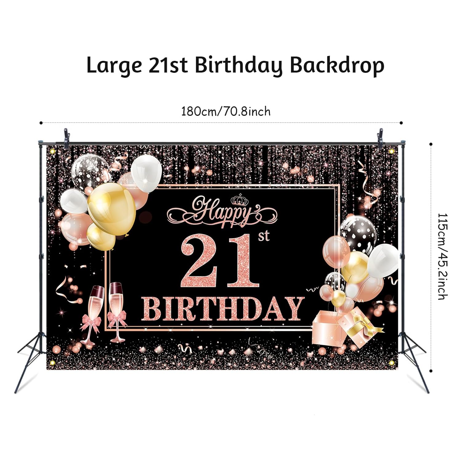 Happy 21st Birthday Banner Extra Large 21st Birthday Backdrop, 70.8 x 45.2 inches