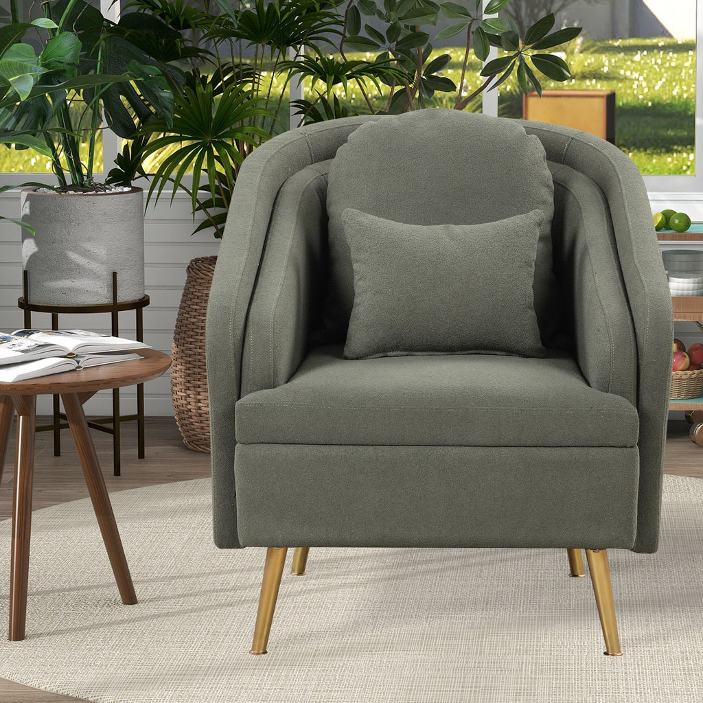 EUROCO Accent Chair Arm Chair with Lumbar Pillow and Metal legs, 31.5"W Upholstered Accent Chair for Living Room, Bedroom,Seaweed Green